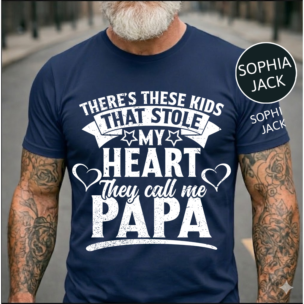 Personalized Papa T-Shirt – “These Kids Stole My Heart” Custom Names Gift for Dad Fathers Day Birthday