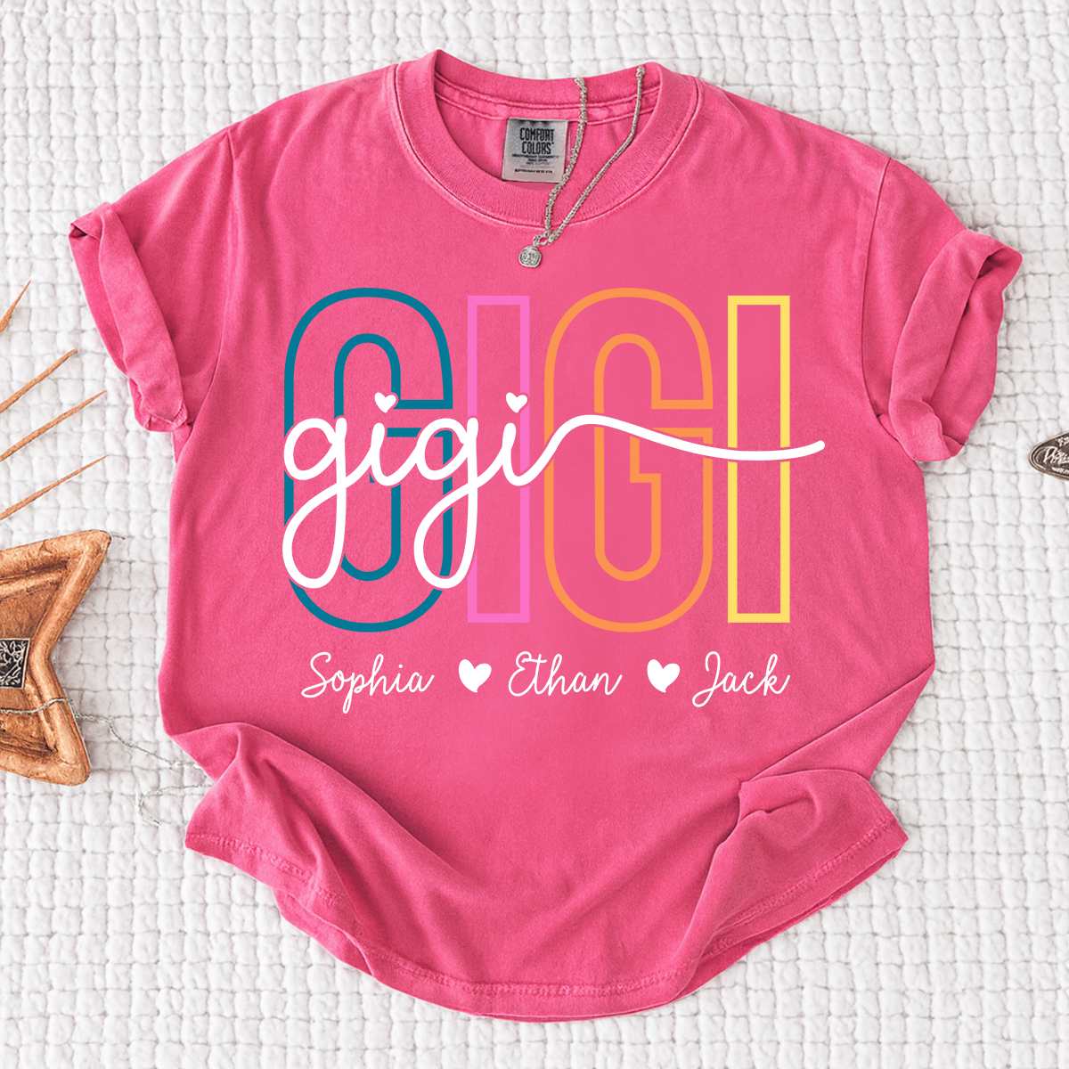 Comfort Colors® Personalized Gigi Shirt with Grandkids Names, Custom Grandma Tee, Colorful Gigi Name Shirt, Gift for Grandmother from Grandchildren