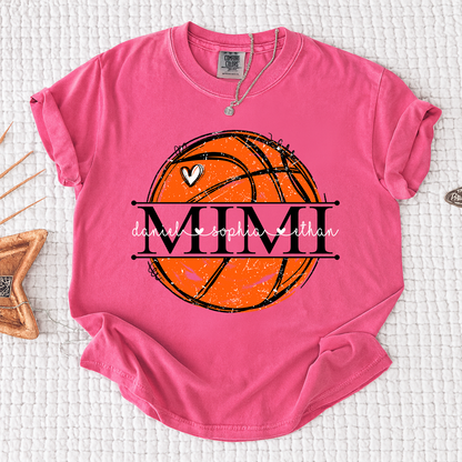 Comfort Basketball Mimi Shirt Personalized with Grandkids Names, Custom Sports Family T Shirt