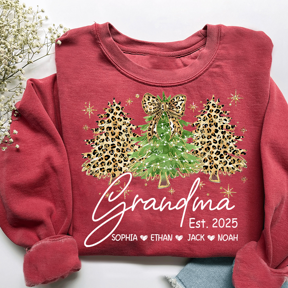 Personalized Grandma Sweatshirt, Christmas Tree Design Holiday Gift for Grandma