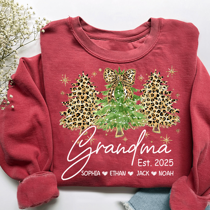 Personalized Grandma Sweatshirt, Christmas Tree Design Holiday Gift for Grandma