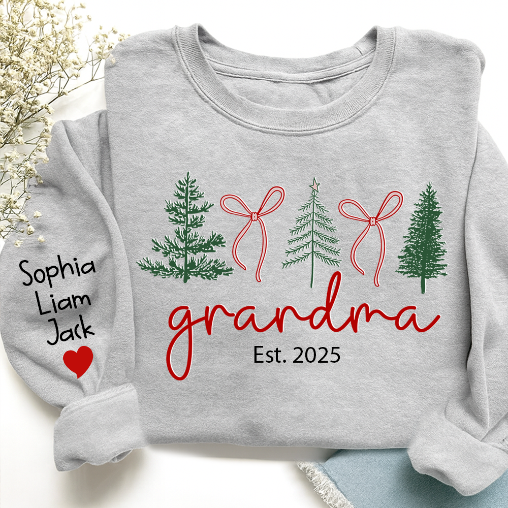 Personalized Grandma Christmas Sweatshirt, Custom Tree Design with Kids Names
