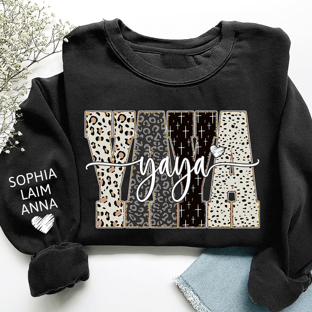 Personalized YaYa Leopard Sweatshirt – Custom Bible Style Design, Unique Gift for Grandma and Her Grandkids