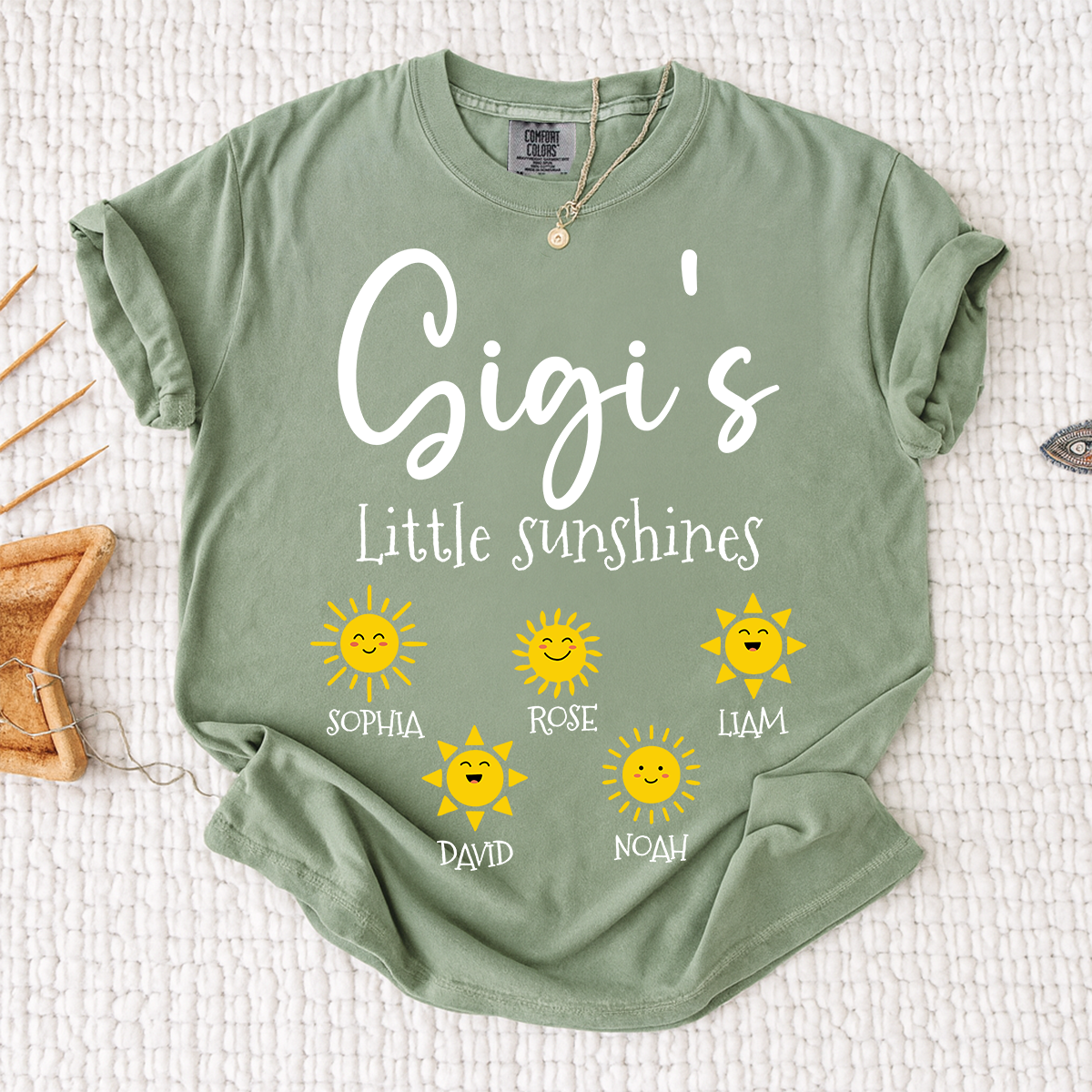 Comfort Colors® Personalized Gigi Shirt with Grandkids Names, Gigi's Little Sunshines Tee, Custom Grandma Shirt, Family Gift from Grandchildren