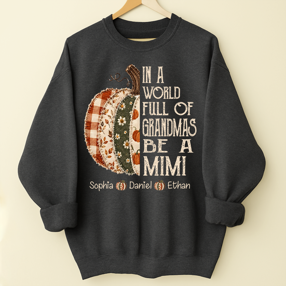 Personalized Mimi Pumpkin Shirt, Fall Floral Patchwork Grandma Tee, In a World Full of Grandmas Be a Mimi Gift Shirt