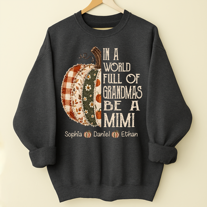 Personalized Mimi Pumpkin Shirt, Fall Floral Patchwork Grandma Tee, In a World Full of Grandmas Be a Mimi Gift Shirt