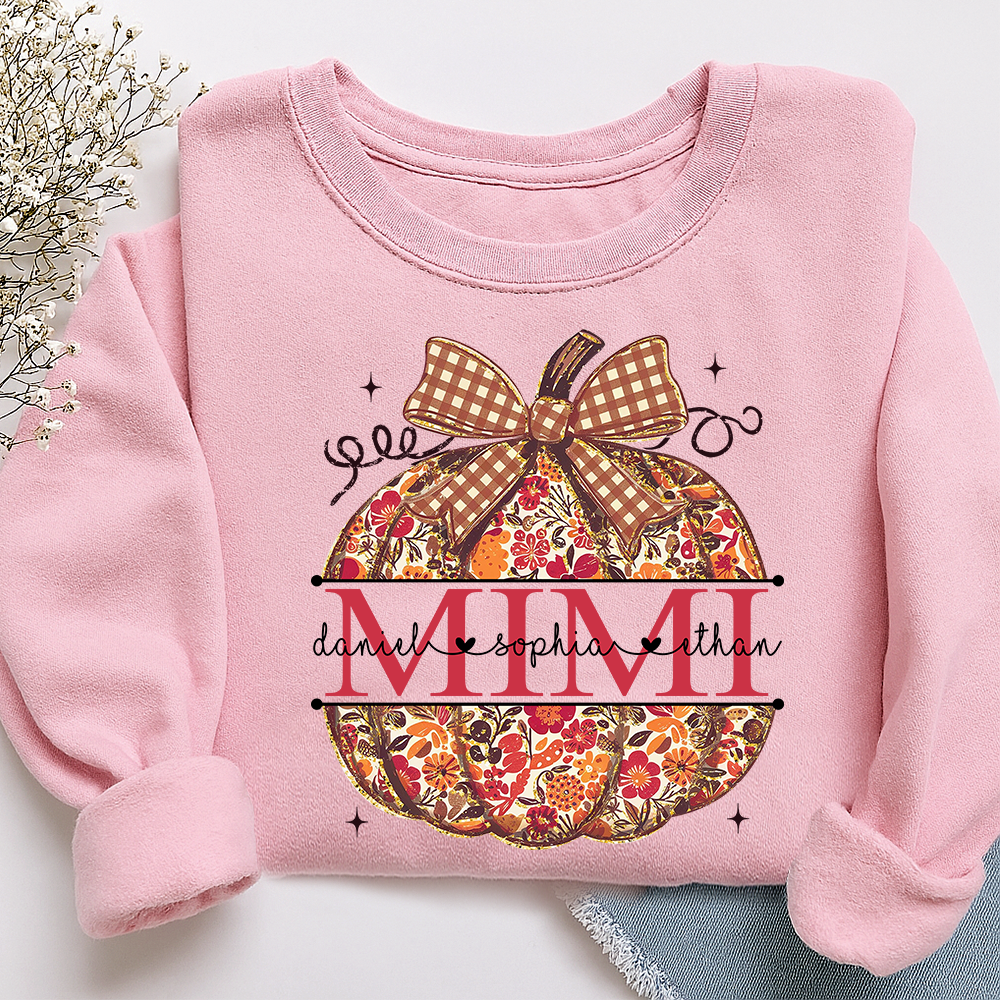 Custom Mimi Autumn T Shirt, Pumpkin Floral Grandma Shirt, Funny Fall Graphic Tee, Personalized Family Names Gift for Mimi