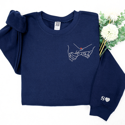 Hand Couple Embroidered, Custom Initials On Sleeves TH Sweatshirt