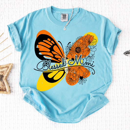 Comfort Colors Personalized Blessed Mimi Shirt with Butterfly and Floral Design, Custom Grandkids Names