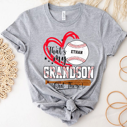 That’s My Grandson Out There Baseball Shirt, Personalized Sports Family T Shirt with Custom Name