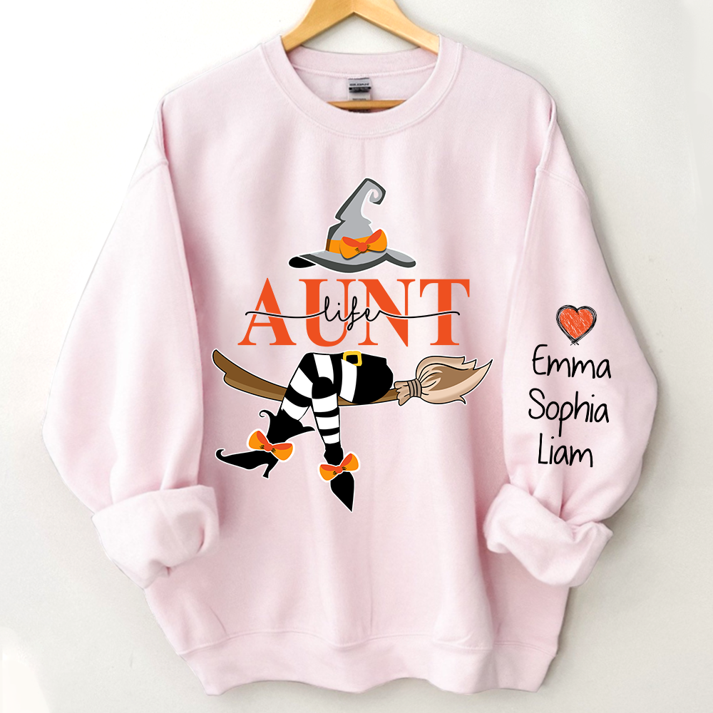 Aunt Life Witch Sweatshirt, Custom Aunt & Kids Halloween, Gift For Aunt TH Sweatshirt