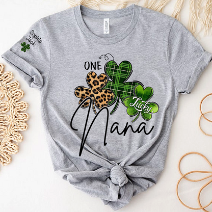 One Lucky Nana T-shirt For St. Patrick's Day, Personalized T-shirt For Grandma With Children's Names