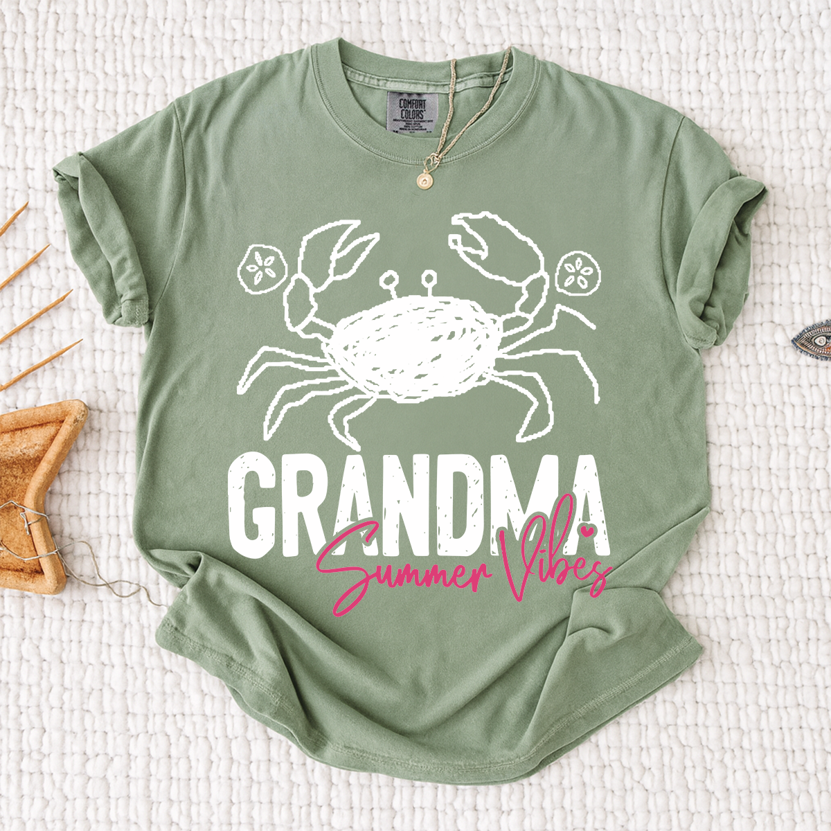 Personalized Grandma Summer Crab T Shirt, Custom Family Names Tee, Cute Crab Beach Graphic Shirt, Gift for Nana and Grandma