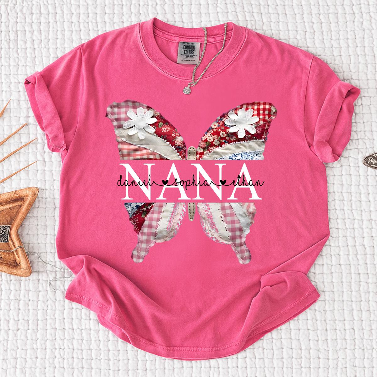 Comfort Colors Custom Nana Butterfly Shirt, Personalized Grandmother T Shirt with Grandkids Names, Perfect Gift for Mother's Day, Birthday