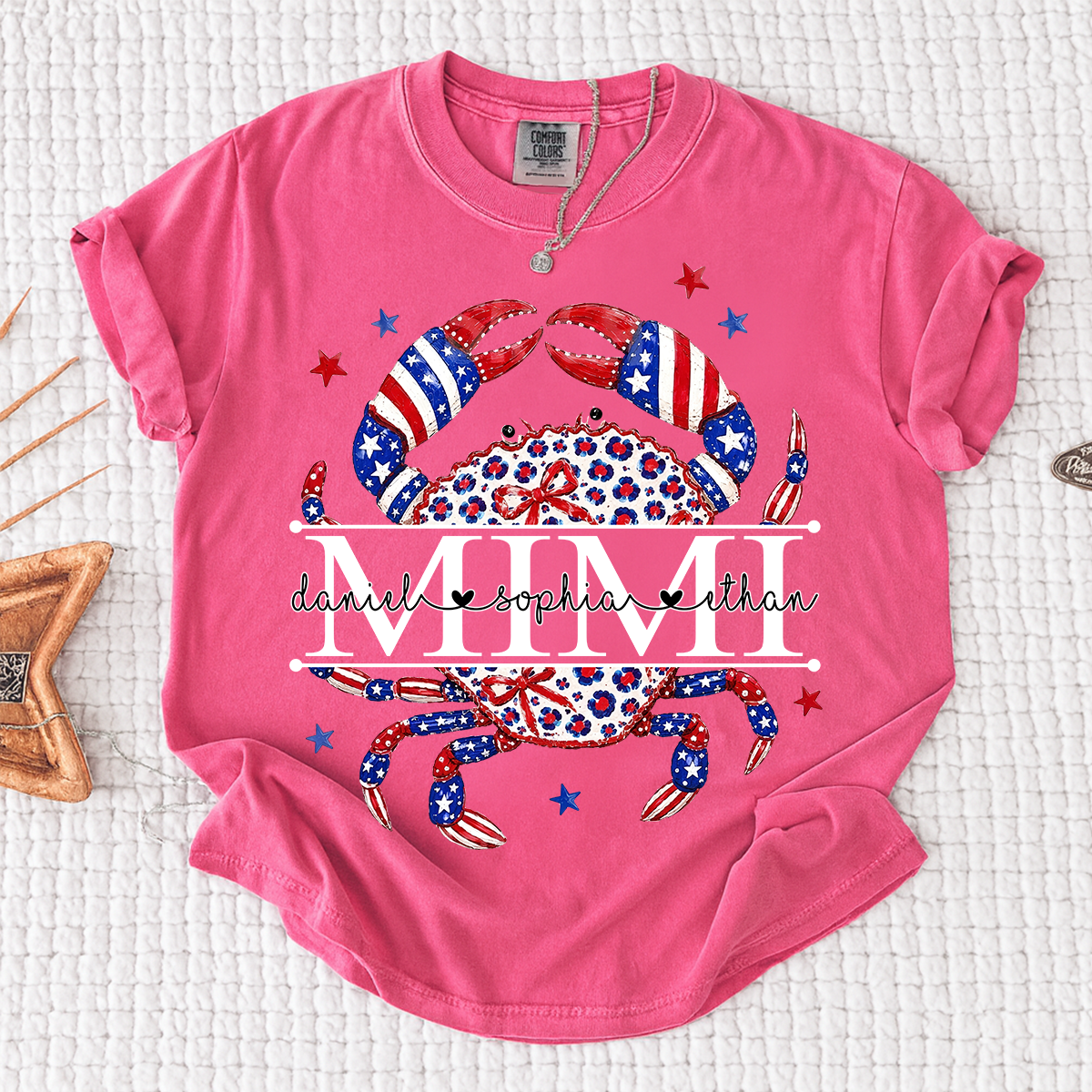 Comfort Colors® Patriotic Mimi Crab Shirt for Grandmother, Personalized 4th of July American Flag Tee
