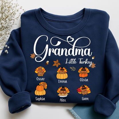 Full Grandma Little Turkey Sweatshirt, Custom Gifts for Grandma and Grandchild