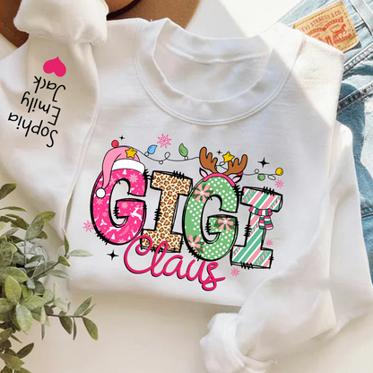Personalized Grandma Sweatshirt, Merry Christmas Design with Grandchild's Name on Sleeve