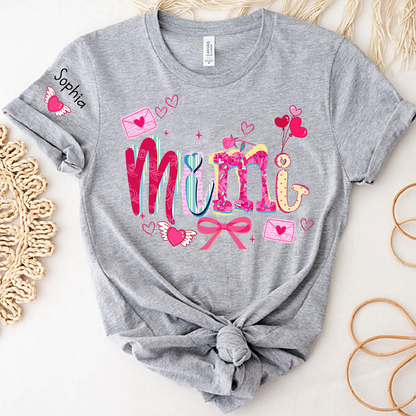 Custom Mimi Valentine Brushstroke T-shirt, Heart Shaped valentine Gift for Grandma And Kids