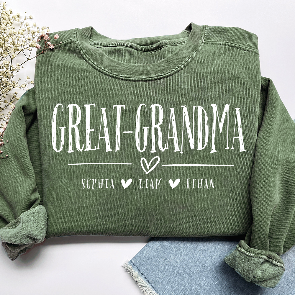 Personalized Great-Grandma Heart Sweatshirt, Customized Gifts for Grandma and Kids
