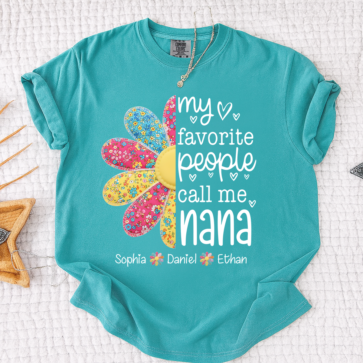 Comfort Colors My Favorite People Call Me Nana Shirt, Personalized Nana T-Shirt with Custom Names and Flower Design