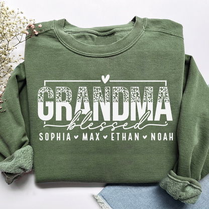 Personalized Blessed Grandma Heart Sweatshirt, Gift for Grandma and Kids