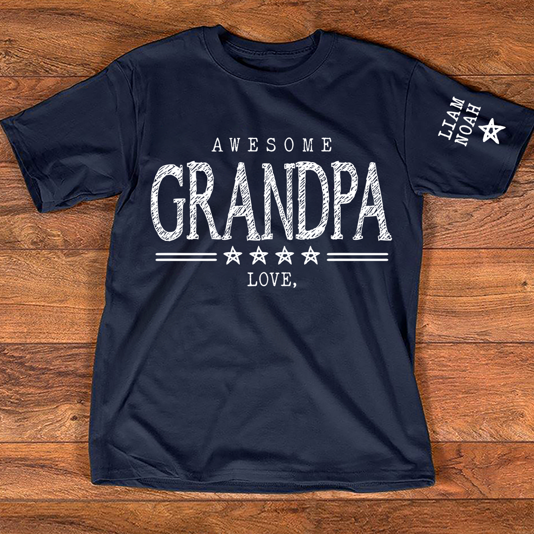 Awesome Grandpa Shirt, Custom T-Shirt with Grandkids' Names, Perfect Gift for Grandpa