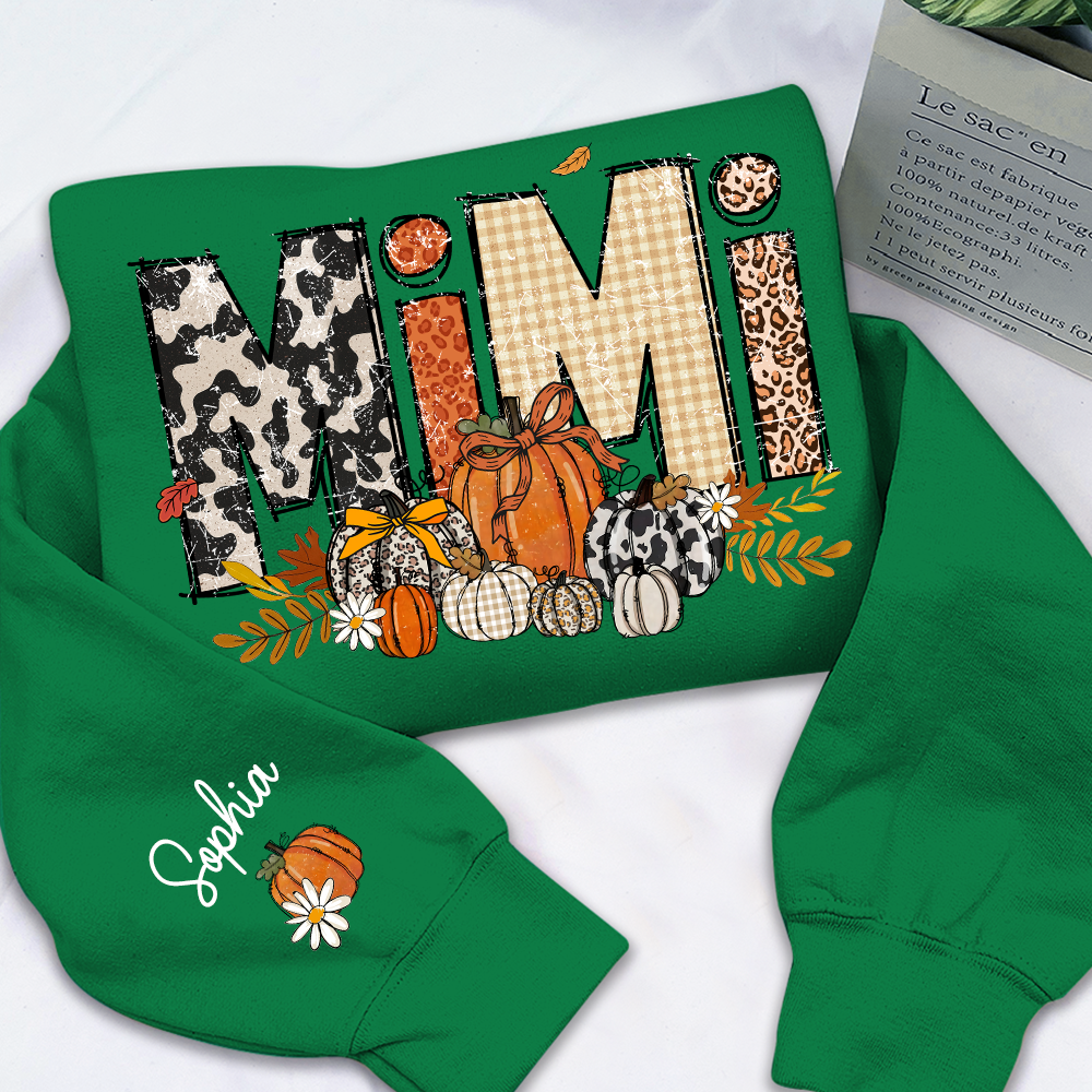 Preppy Fall Mimi Custom Grandma Pumkin Sweatshirt, Personalized For Grandma And Kids