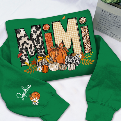 Preppy Fall Mimi Custom Grandma Pumkin Sweatshirt, Personalized For Grandma And Kids