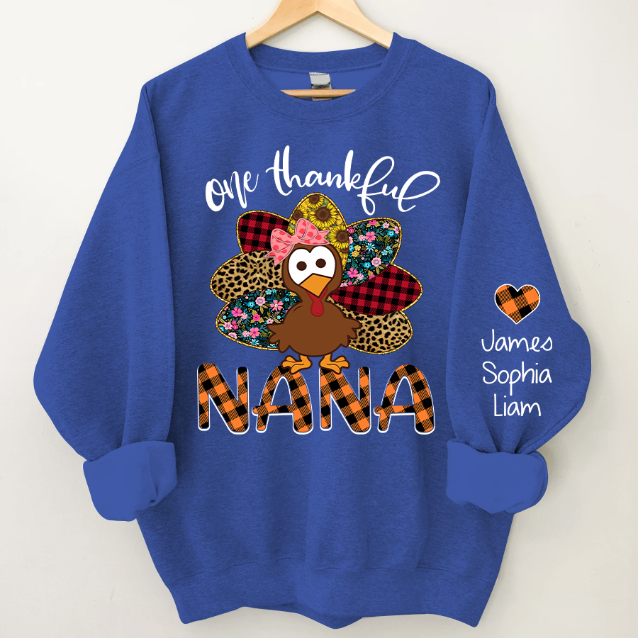 Personalized One Thankful Grandma Turkey Cute Sweatshirt, Custom Grandma and Grandkids Sweatshirt