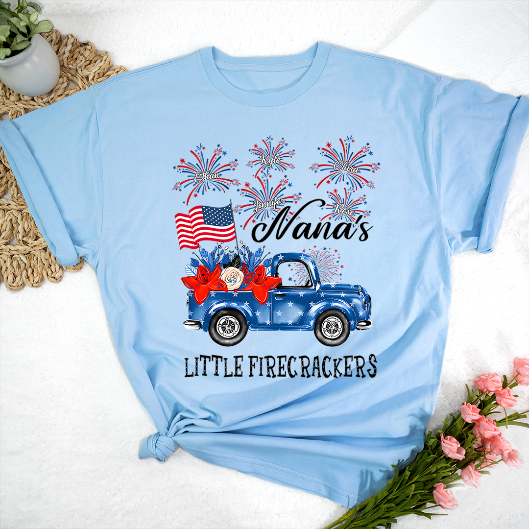 American Flag Nana Shirt Little Firecrackers Patriotic Family Independence Day Tee