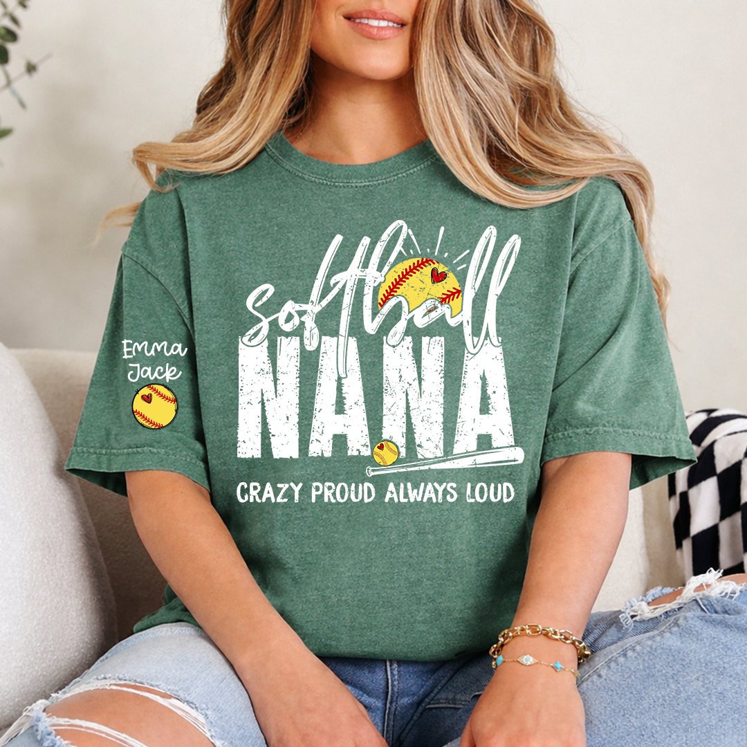 Custom Softball Nana T-Shirt, Personalized Sports Grandma Tee for Game Day