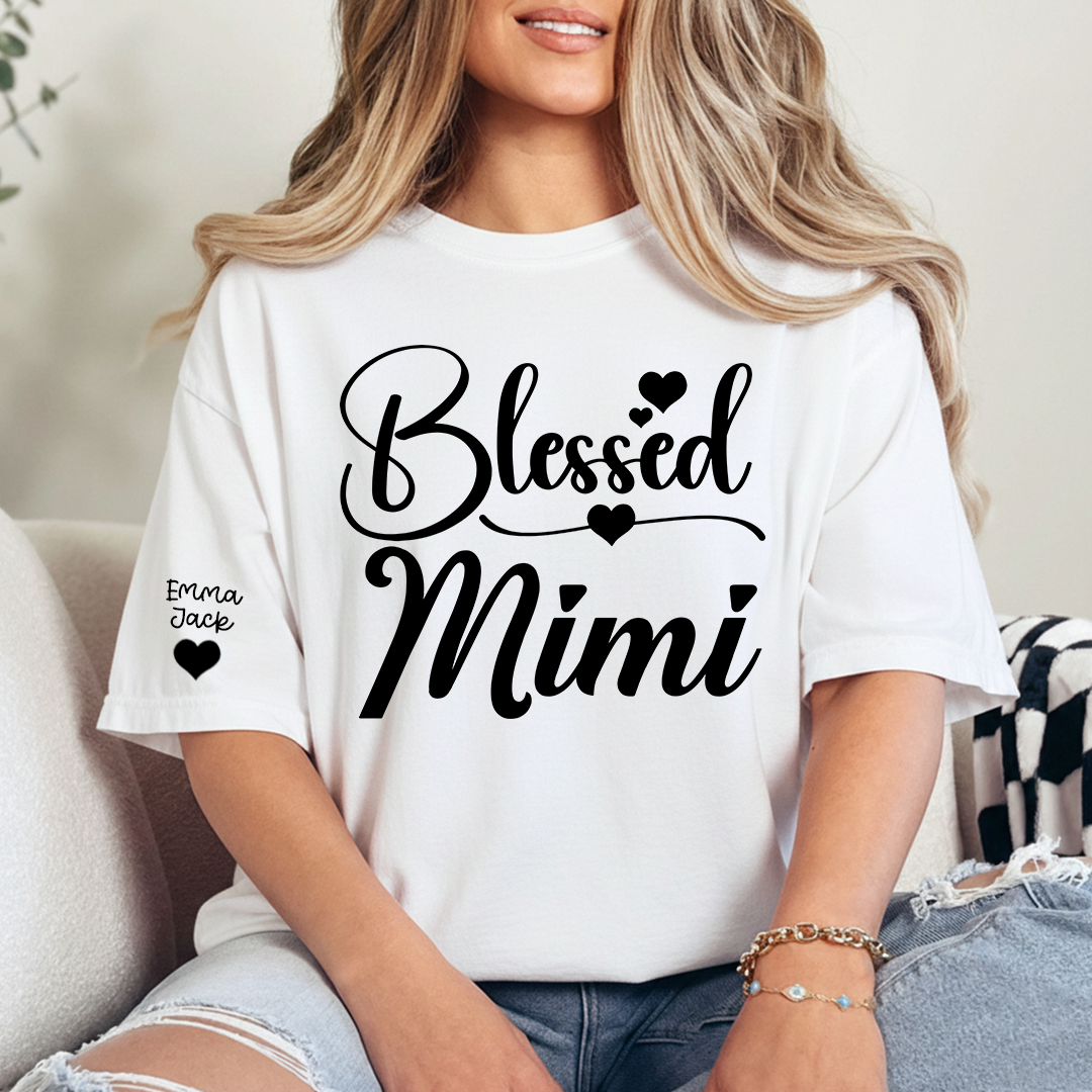 Blessed Mimi Shirt, Personalized Mimi T-Shirt with Custom Names and Cute Heart Design