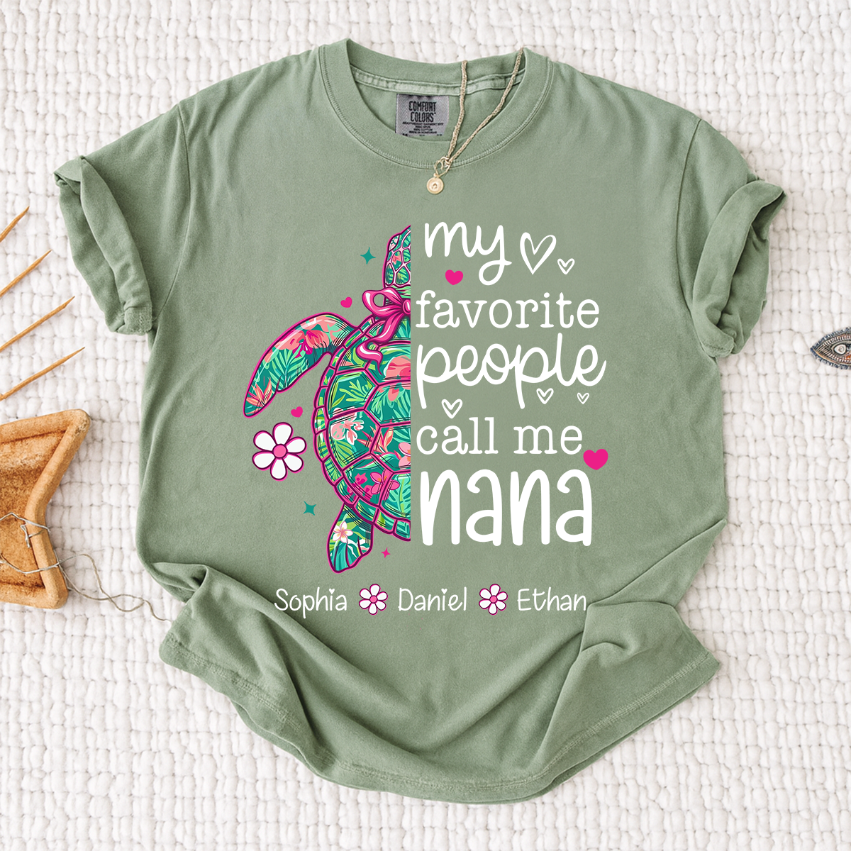Comfort Colors® Personalized Nana Sea Turtle Shirt, My Favorite People Call Me Nana Tee, Custom Grandkids Names T Shirt, Coastal Grandma Gift