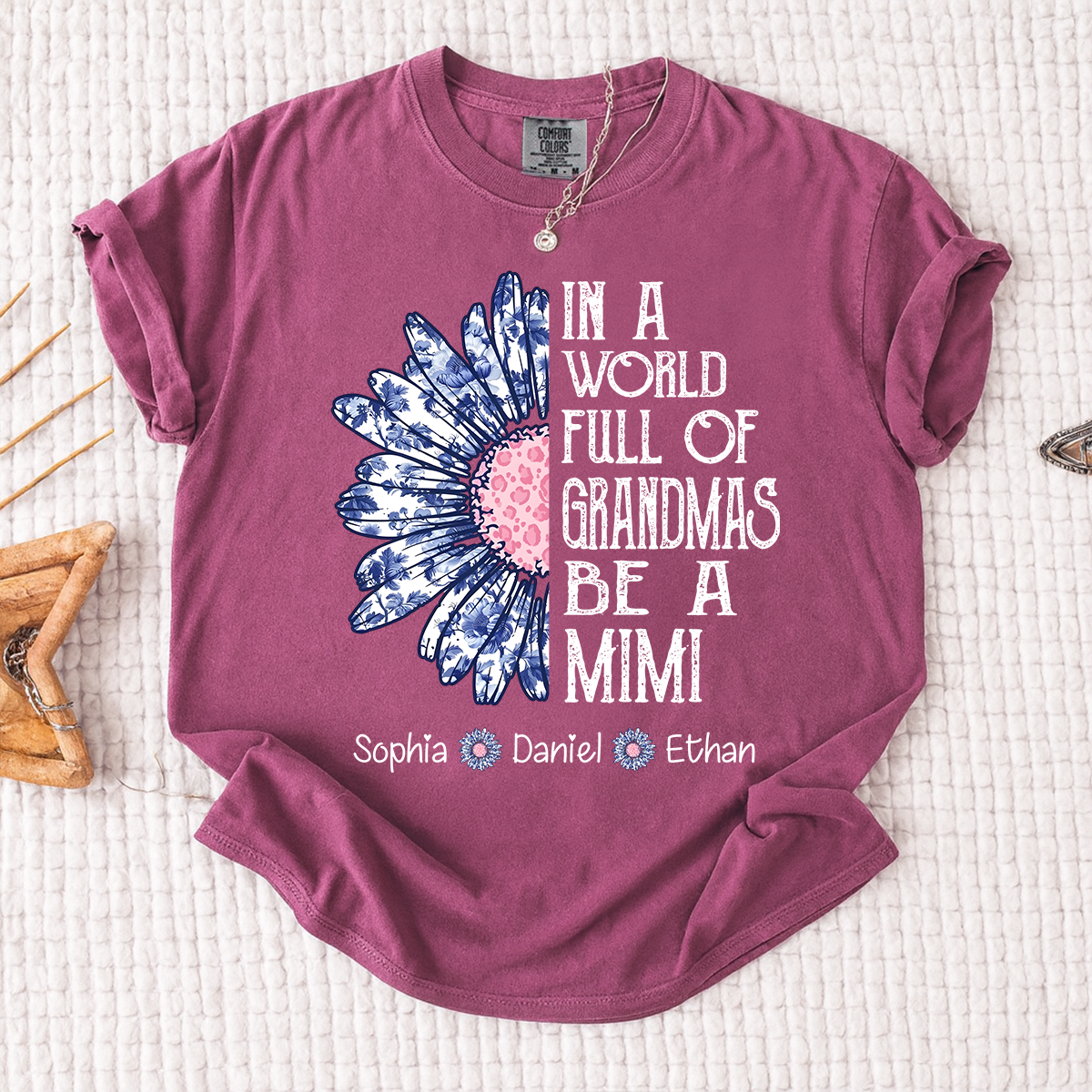 Comfort Colors Custom Mimi Shirt with Grandkids Names In a World Full of Grandmas Be a Mimi Daisy Flower Design Personalized Family Tee