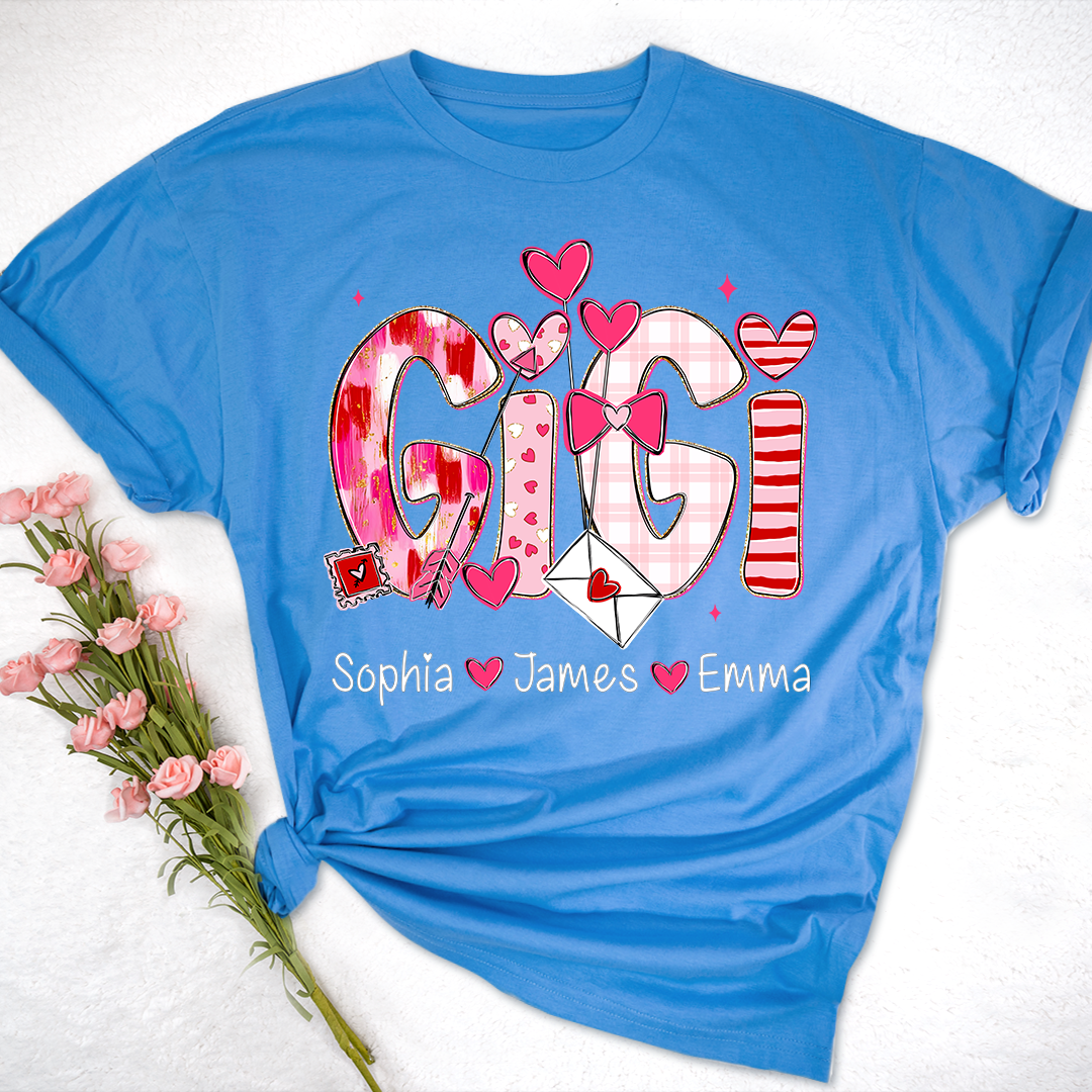 Valentine's Day T-tshirt, Personalized Gift with Name for Grandma and Grandchildren
