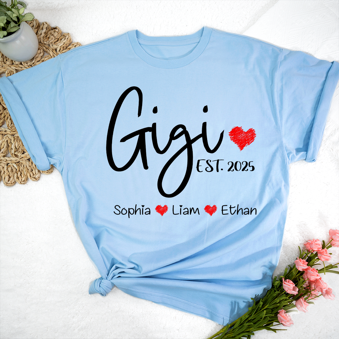Personalized Gigi Est And Grandkids 2025 T-Shirt, Gift For Grandma