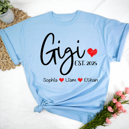 Personalized Gigi Est And Grandkids 2025 T-Shirt, Gift For Grandma