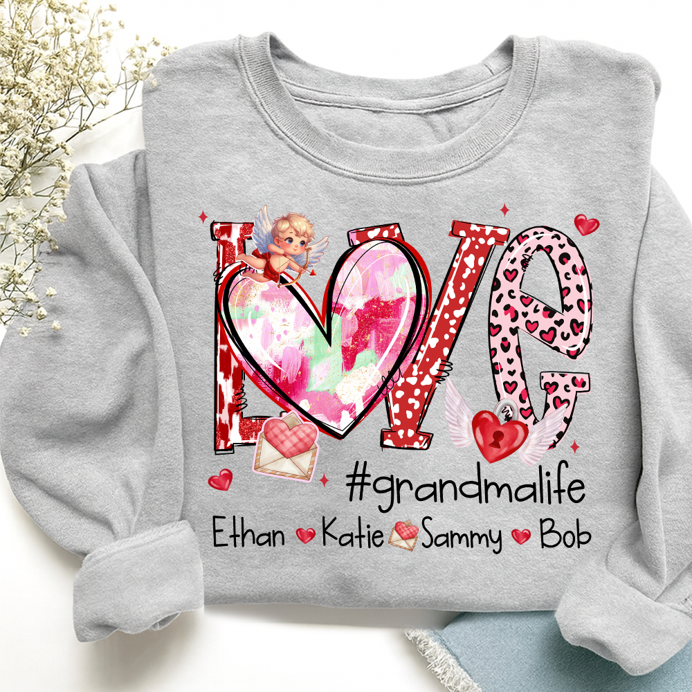 Personalized Love Grandma Life Sweatshirt, Custom Valentine Heart Design