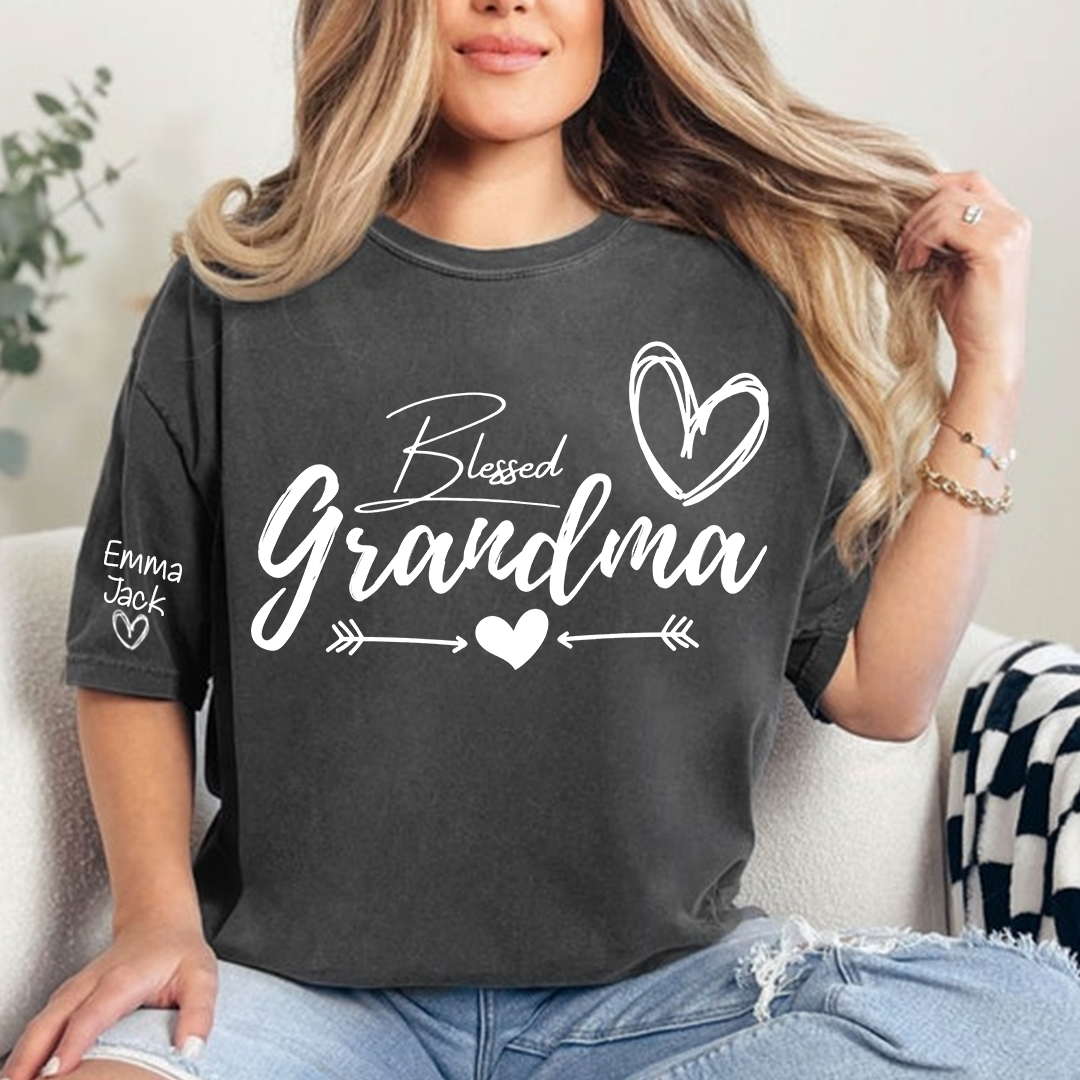Blessed Grandma T-Shirt, Simple Heart Design with Custom Names