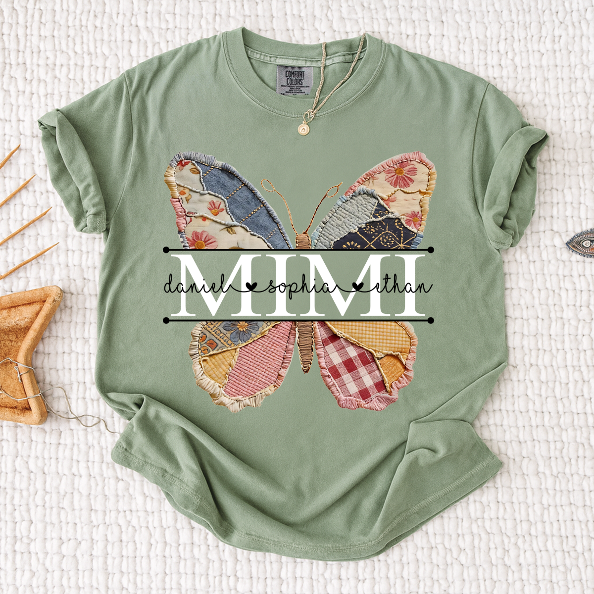 Comfort Personalized Mimi Butterfly Shirt, Custom Grandchildren Names Family T Shirt