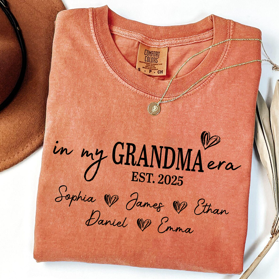 Comfort Colors In My Grandma Era Est 2025 Custom Shirt, Gift for Grandmother with Kids' Names