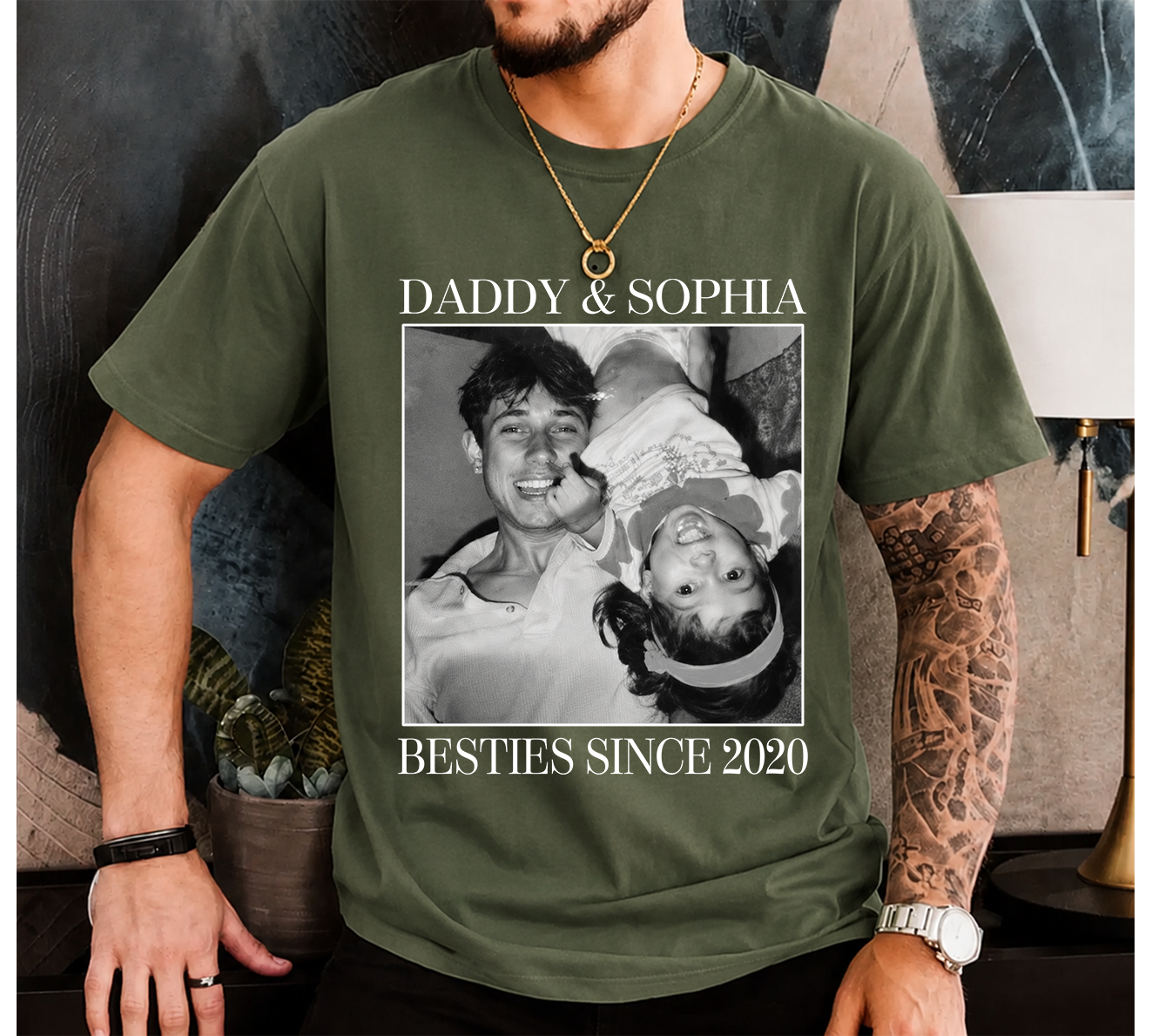Personalized Father's Day Photo Shirt, Custom Besties Since Gift for Dad Daddy Papa T-shirt