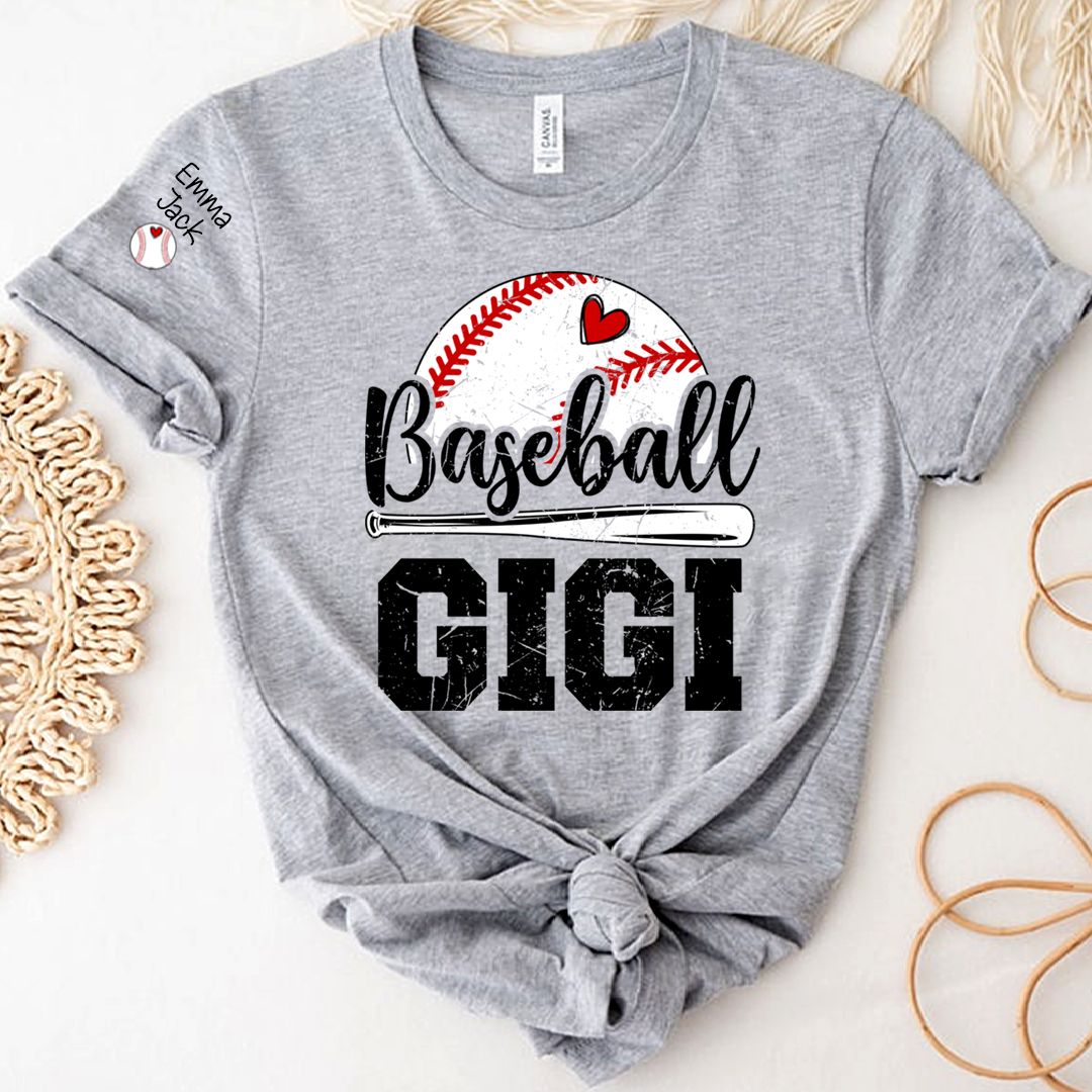 Custom Baseball Gigi T-Shirt, Graphic Tee With Baseball And Heart Design for Gift Grandma And Kids