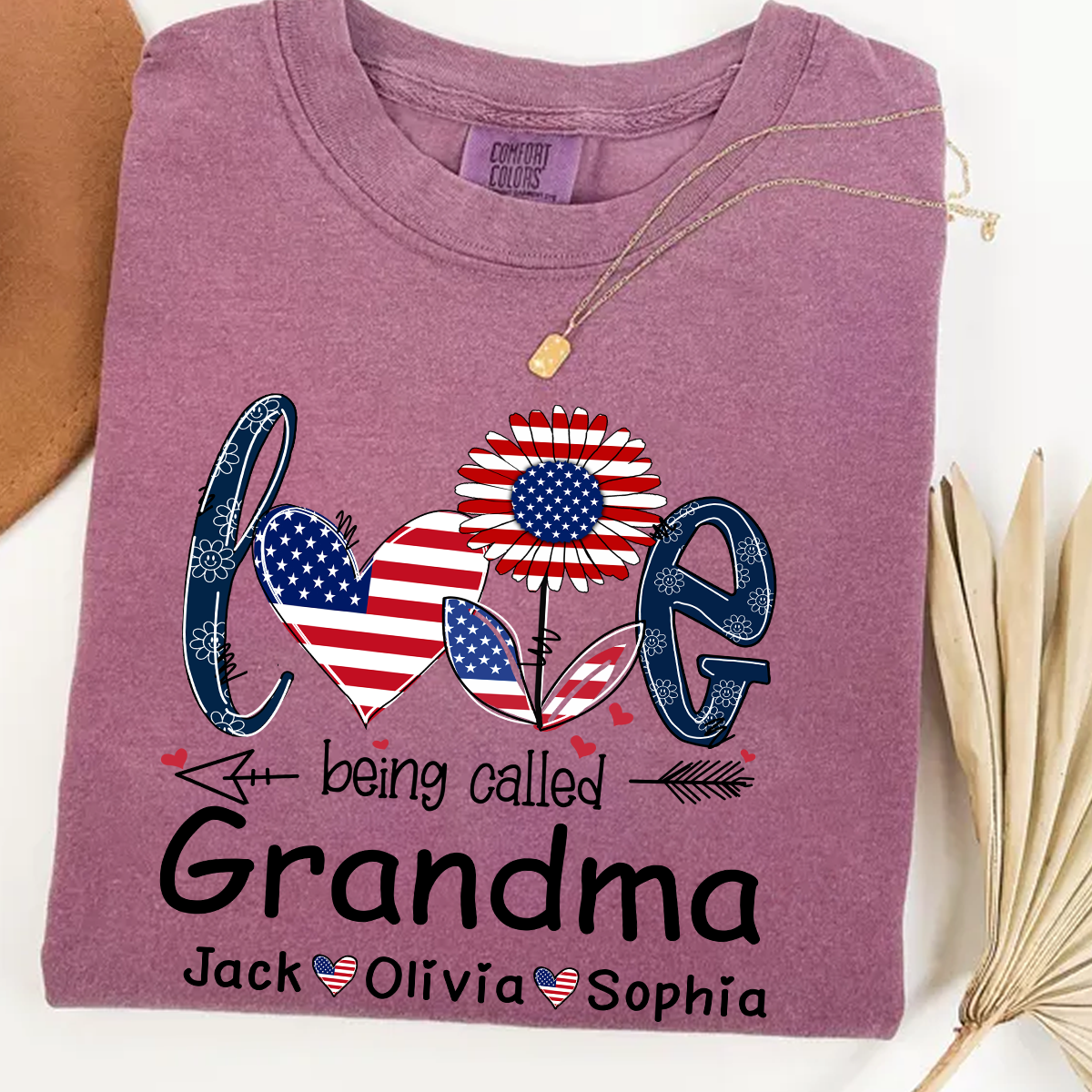 Comfort Colors® I Love Being Grandma With Grandkids Flower USA Shirt, Gift For Grandma T-Shirt