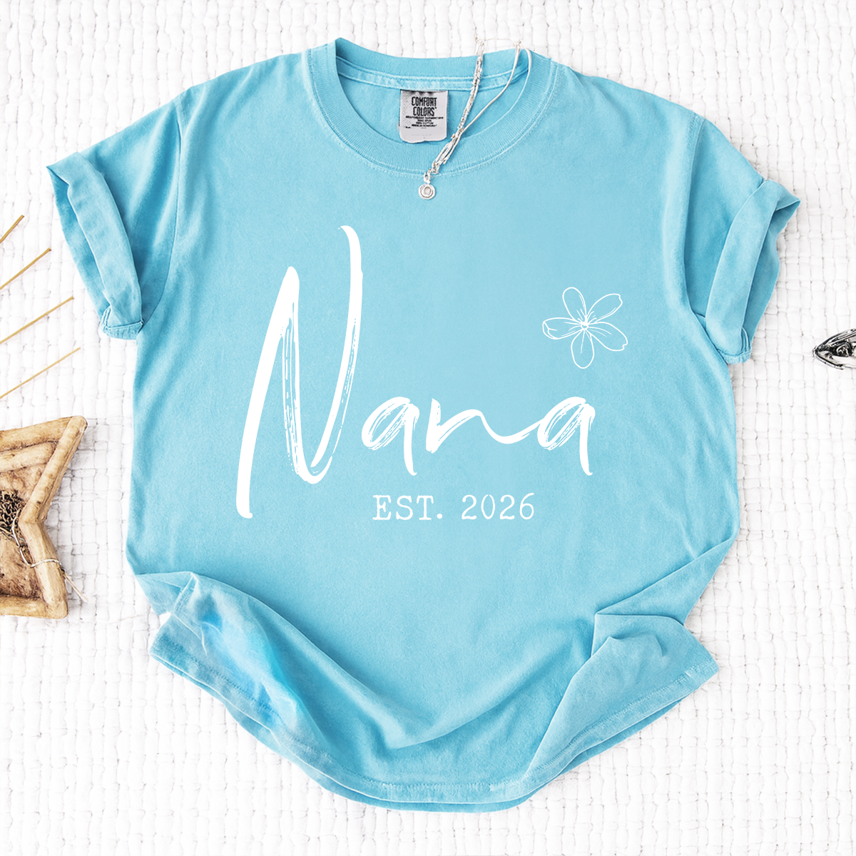 Comfort Colors® Personalized Nana Est 2026 Shirt, Custom Grandma T Shirt, Simple Floral Nana Graphic Tee, Gift for New Grandma Women