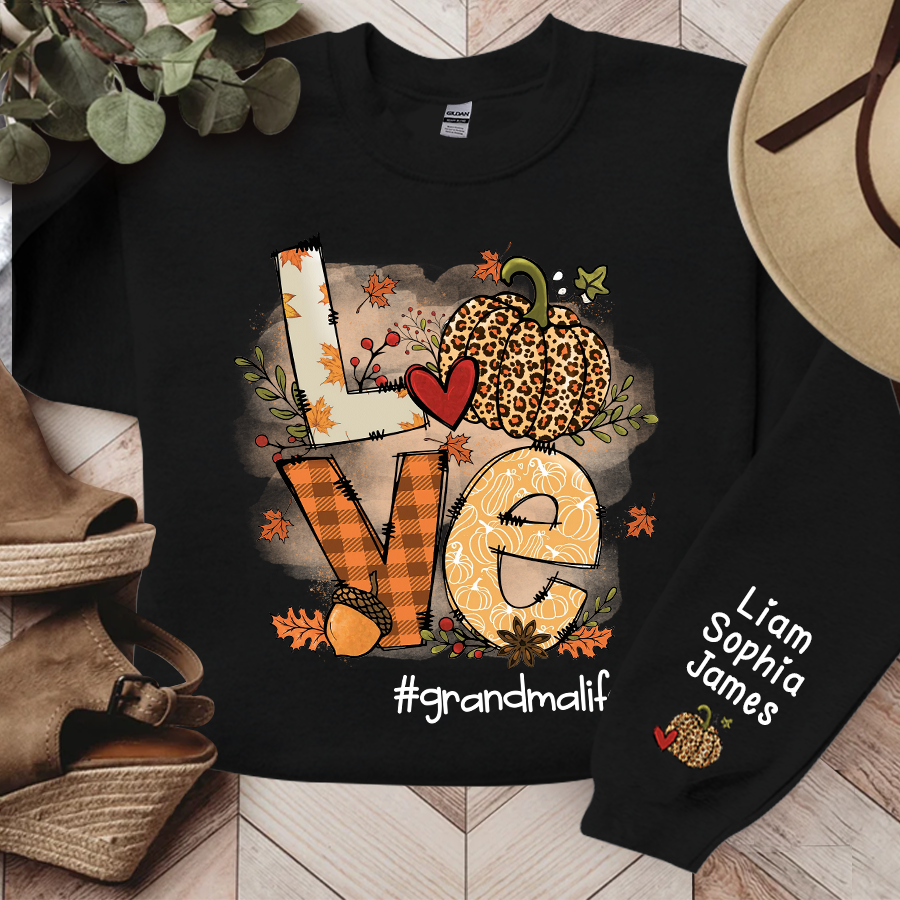 Love Grandma Life Pumpkin Fall Autumn, Custom Grandma And Grandkids, Grandma Gift, Autumn Gift TH Sweatshirt