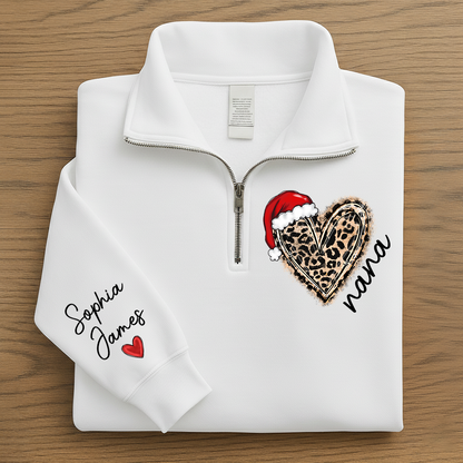 Personalized Nana Leopard Heart Zip Pullover – Custom Christmas Gift For Grandma Or Mom