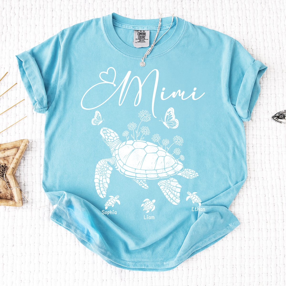 Comfort Colors® Personalized Mimi Shirt featuring A Turtle, Grandma And Grandchildren, A unique Gift For Grandma And Family