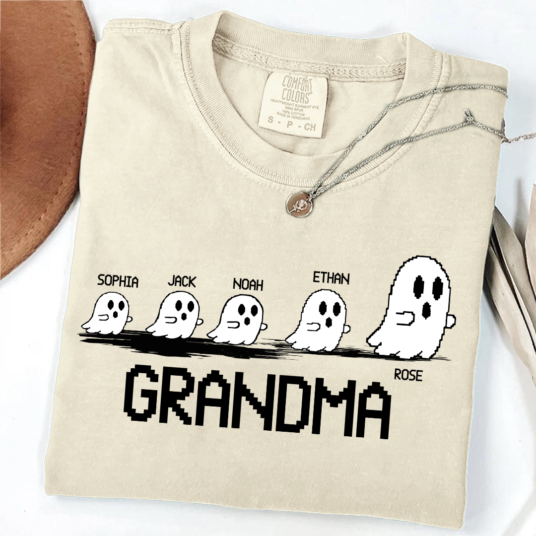 Comfort Colors® Custom Ghost Family T-shirt, Grandma Halloween with Kids Names