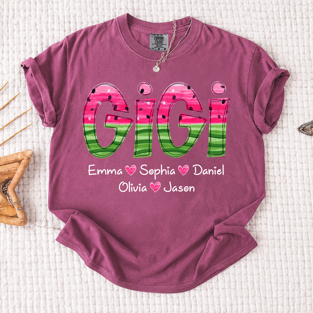 Comfort Colors Custom Gigi Grandma Shirt, Personalized Kids Names Watermelon Graphic Tee, Cute Summer Gift for Nana Mimi Grammy